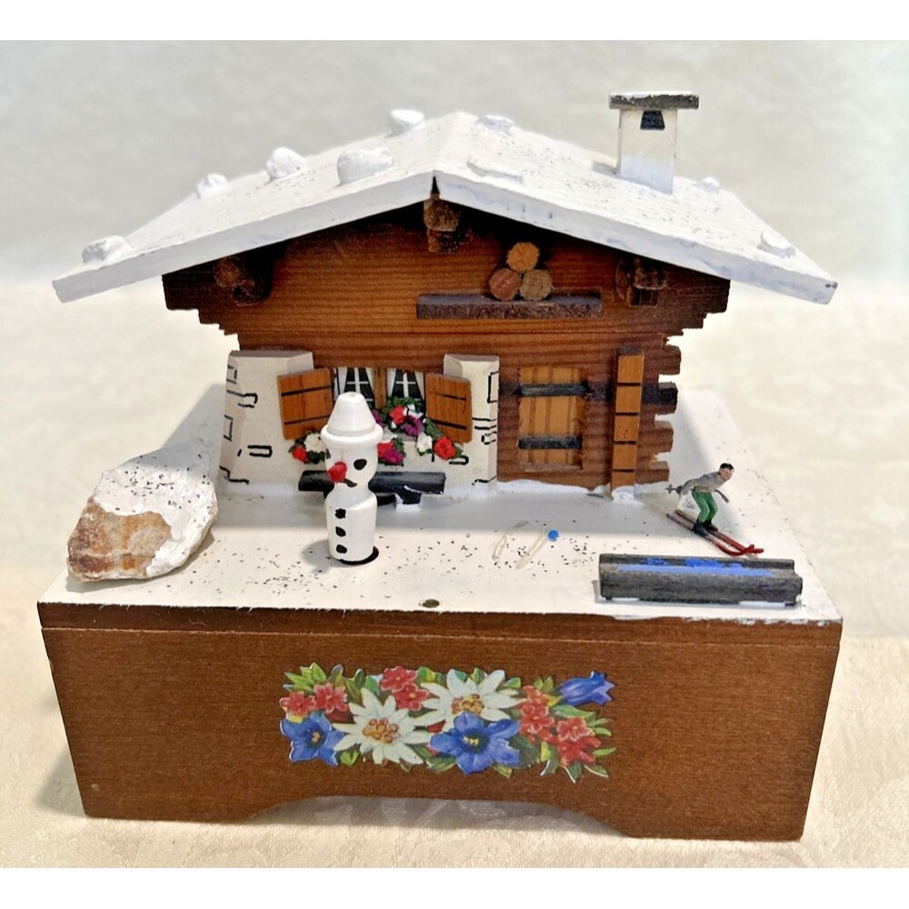 Vintage Cuendet Swiss Chalet Wooden Music Box - AS-IS / Repair Project